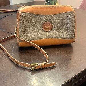Vintage 80s Dooney & Bourke Brown and Gray Leather Crossbody Bag